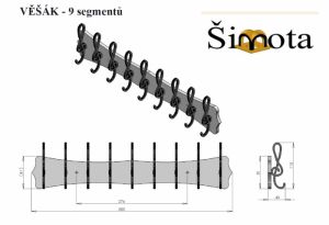 Věšák houslový klíč- 9 háčků